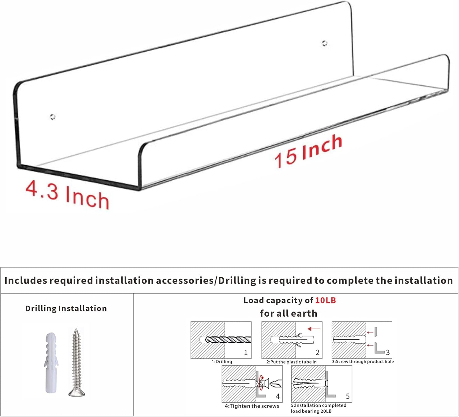 4 Pack Clear Acrylic Floating  – обзор и цена Pop Display Shelf